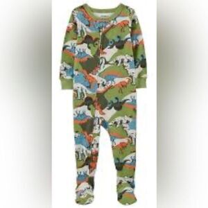 NWT Carters Baby Boys Snug Fit One Piece with Feet Green Dinosaur- Size 12M